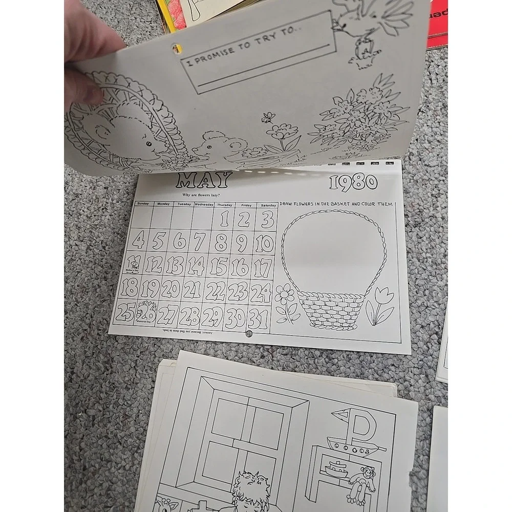 VTG Ephemera Junk Journal Calendar Gnome Nature Children's Coloring Sheets 19 Pg